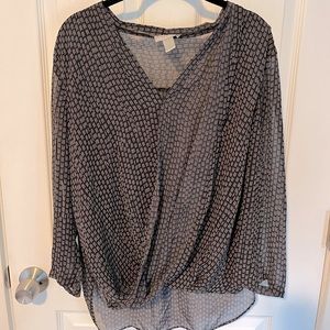 Loft Dark Pattern V Neck Blouse size L